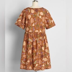 Princess Highway, Fall Brown Smock Leaf Dress, Size AU 14